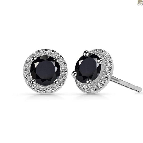 Paved Round Cut Black & White 18K White Gold Plated CZ Men & Women Stud Earrings