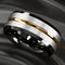Men's 8mm Tungsten Silver Brushed Black Edge Golden Groove Wedding Band