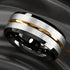 Men's 8mm Tungsten Silver Brushed Black Edge Golden Groove Wedding Band