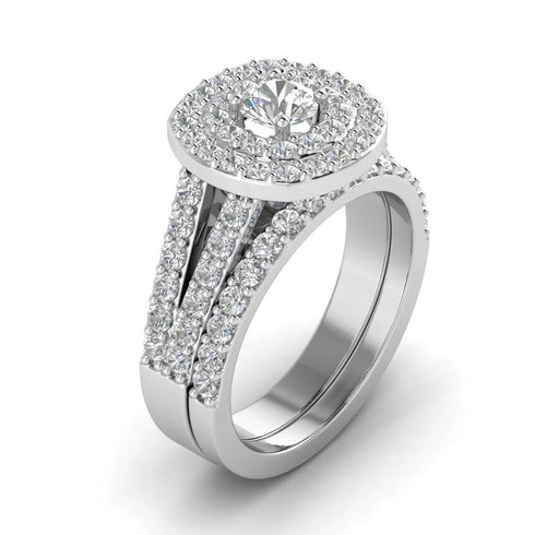 Solitaire Double Halo 14K White Gold Plated Cubic Zirconia Engagement Ring