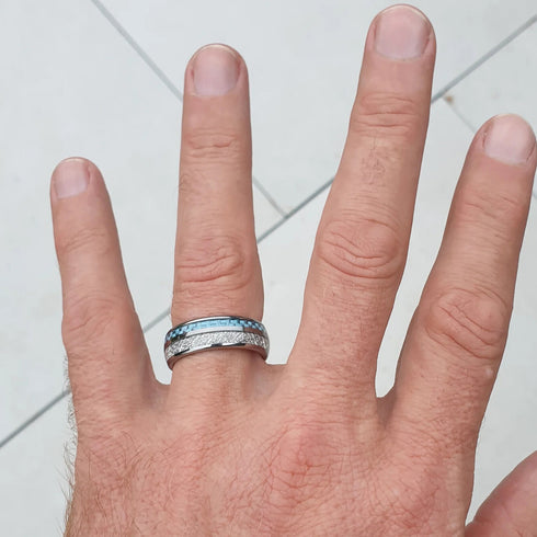 Men's 8mm Tungsten Blue Meteorite Inspired Inlay Comfort-Fit Wedding Band