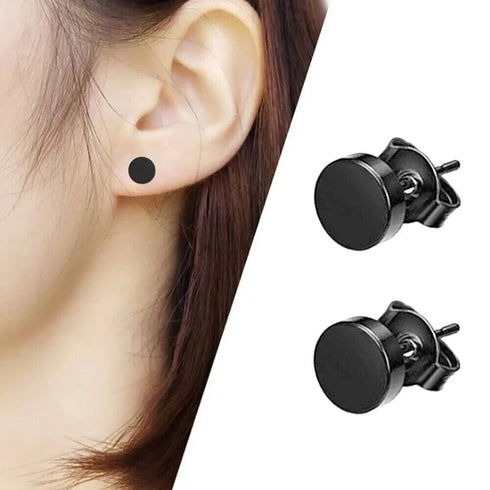 2 Pairs Of 316L Surgical Steel Punk Black & Silver Men Women Stud Earrings