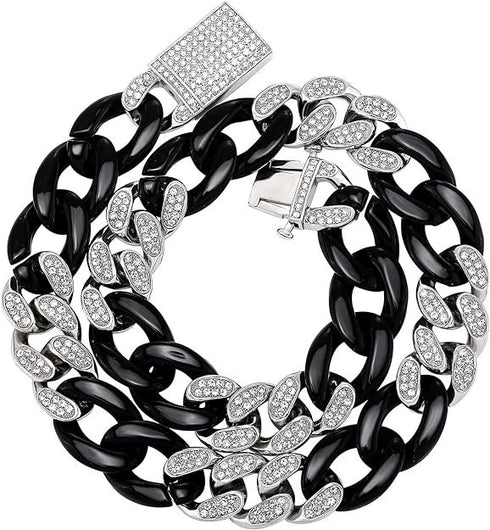 Iced Out 14K Gold Plated CZ Ankh Cross/Avant-Garde 2Tone Cuban Necklace & Bracelet