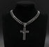 Rhodium Plated Iced Out Black CZ Cuban Chain Cross Pendant & Necklace