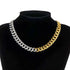 2 Pc Iced Out 2-Tone 14K Gold Plated Cubic Zirconia Miami Cuban Necklace & Bracelet