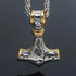 Nordic Viking Wolf Head Thor's Hammer Men Women Mjolnir Necklace & Bracelet Set
