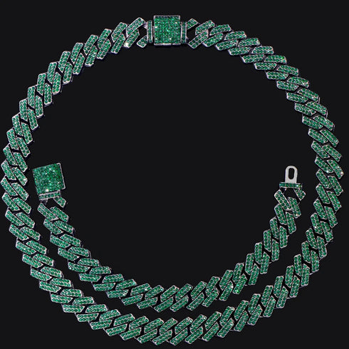 2Pcs Bling Gun Black FULLY ICED Rhodium Plated CZ Cuban Chain Necklace+Bracelet