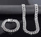 2Pc FULLY ICED 14K White Gold Plated CZ Miami Cuban Link Chain Necklace & Bracelet