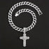 Iced Out Bling 14K White Gold Plated CZ Miami Cuban Chain Cross Pendant Necklace