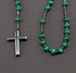 Green Malachite & Hematite Beaded Rosary Cross Pendant Necklace