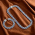 2 Pc Men Women FULLY ICED Rhombus Blue Cuban Link Chain 2Row CZ Necklace & Bracelet
