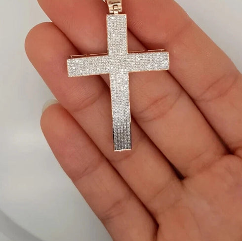 Iced Out Bling 14K Gold Plated Cubic Zirconia Blessed Cross Pendant Necklace