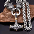 Titanium Norse Viking Twin Wolf Thor Hammer Pendant Necklace