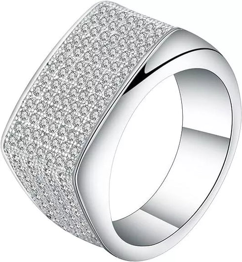 Micro Pave 18K White Gold Plated Iced Multi Row Cubic Zirconia Men Women Ring