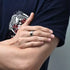 Men's 8mm Tungsten Silver Zebra Wood Inlay Sawtooth Edge Engagement Wedding Band
