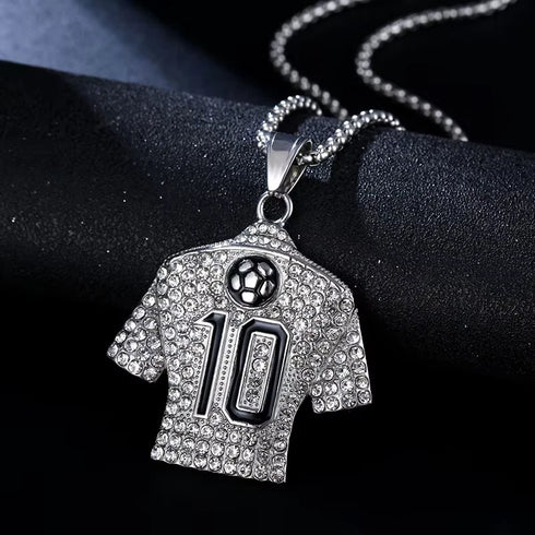 Fully Iced Soccer Jersey Number10 Titanium CZ Hip Hop Bling Pendant Necklace