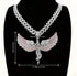3Pc Iced Out 14KWhite Gold Plated CZ Angel Cuban Chain Pendant Necklace & Bracelet