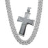 3-Pcs Iced 14K White Gold Plated CZ Large Cross Pendant with Cuban Necklace & Bracelet