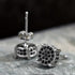 Micro Pave 14K White Gold Plated Black Cubic Zirconia Men Women Cluster Earrings