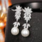 Luxury Pearl Pendant 18K White Gold-Plated Zirconia Bridal Dangle Earrings
