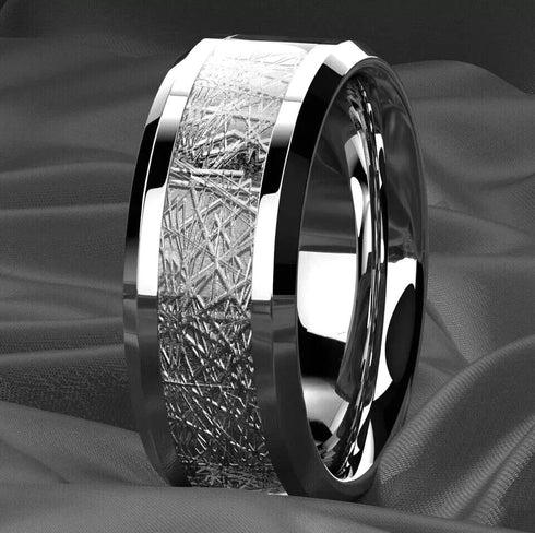 Men's 8mm Titanium Meteorite Inspired Comfort-Fit Polished Wedding Band