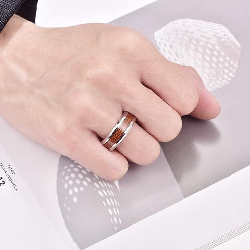Men's 8mm Tungsten Ring Koa Wood Inlay Comfort-Fit Engagement Wedding Band