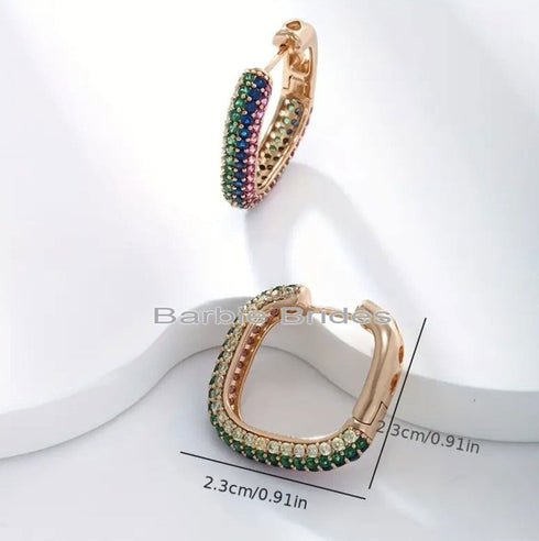 Multicolor Micro Pave 14K Gold Plated Cubic Zirconia Women U-Shape Hoop Earrings