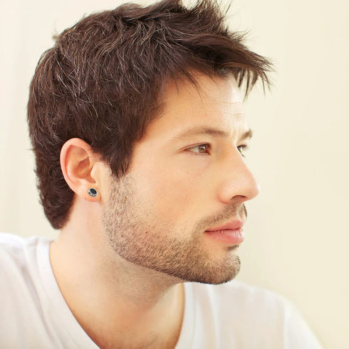 2 Pairs Of 316L Surgical Steel Punk Black & Silver Men Women Stud Earrings