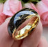 Men's 8mm Titanium Yellow Gold Leaf & Black Sandstone Comfort-Fit Wedding Band
