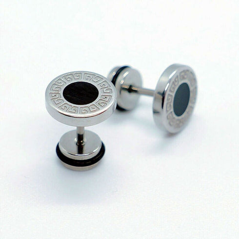 2Pairs 316L Surgical Steel Gold Silver Greek Key Pattern Men Women Stud Earrings