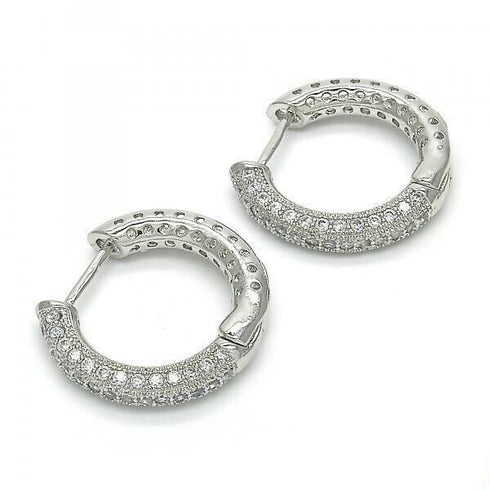 14K White Gold Plated Micro Pave Cubic Zirconia Men & Women Huggie Hoop Earrings