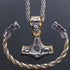 Nordic Viking Wolf Head Thor's Hammer Men Women Mjolnir Necklace & Bracelet Set