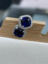 14K White Gold Plated Cushion Cut Square Blue Cubic Zirconia Men Women Earrings