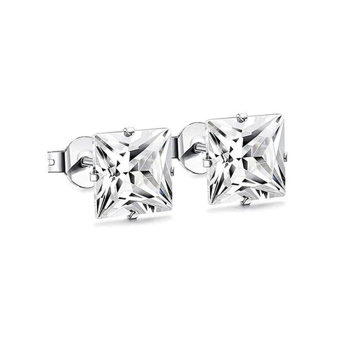 2 Pairs of 316L Surgical-Steel Black & Silver Square CZ Men Women Stud Earrings