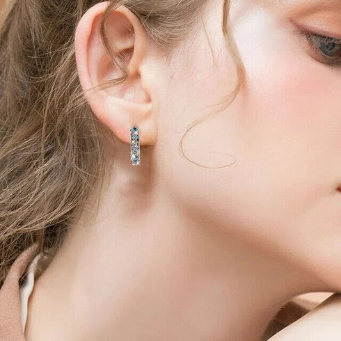 Multicolor Paved 14K White Gold Plated Cubic Zirconia Women Huggie Hoop Earrings