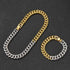 2 Pc Iced Out 2-Tone 14K Gold Plated Cubic Zirconia Miami Cuban Necklace & Bracelet