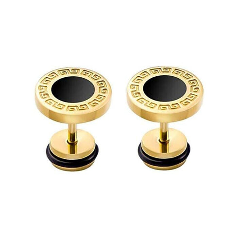 2Pairs 316L Surgical Steel Gold Silver Greek Key Pattern Men Women Stud Earrings