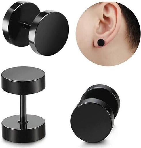 2 Pairs Of 316L Surgical Steel Punk Black & Silver Men Women Barbell Earrings