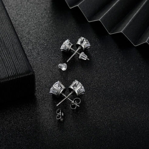 3Pairs Surgical Steel Cubic Zircon 4mm/6mm/8mm Solitaire Men Women Stud Earrings