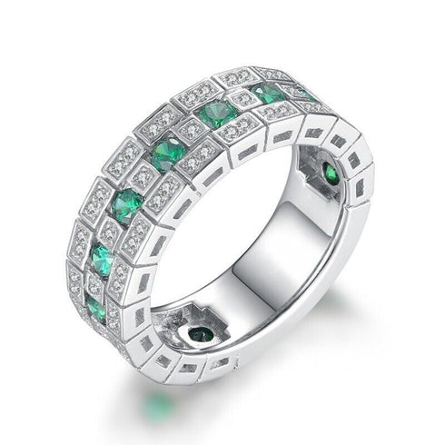 Spectacular Engagement Ring 14K White Gold Plated Green CZ Wedding Band