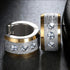 2Tone Titanium Frosted Wide Gold Silver CZ Hypoallergenic Men Women Hoop Earring