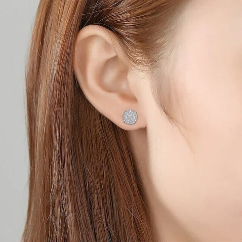 Exquisite Micro Pave 14K White Gold Plated 5A CZ Cluster Men Women Stud Earrings