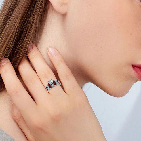 Classic Red Heart Shape 14K White Gold Plated Cubic Zirconia Women's Ring