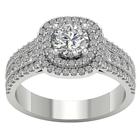 Solitaire Double Halo 14K White Gold Plated Cubic Zirconia Engagement Ring