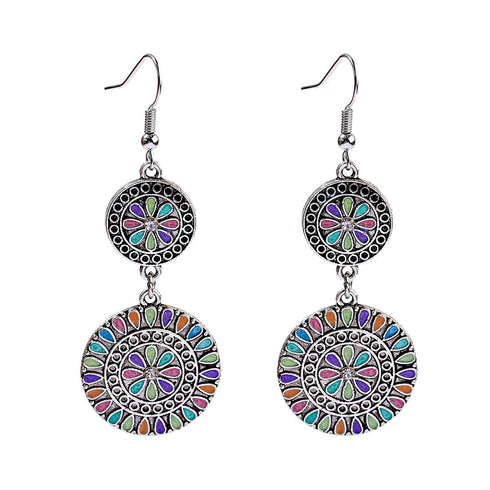 Silver Round Charming Multicolor Dangle Earrings