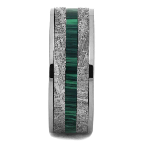 Men's 8mm Titanium Malachite & Meteorite Inlay Comfort-Fit Wedding Band