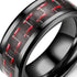 Men's 8mm Tungsten Ring Red Black Carbon Fiber Inlay Comfort-Fit Wedding Band