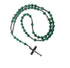 Green Malachite & Hematite Beaded Rosary Cross Pendant Necklace