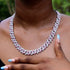 2Pc FULLY ICED 14K White Gold Plated CZ Miami Cuban Link Chain Necklace & Bracelet