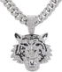 3 Pc Iced Out 14K Gold Plated CZ Tiger Head Pendant & Cuban Chain Necklace & Bracelet